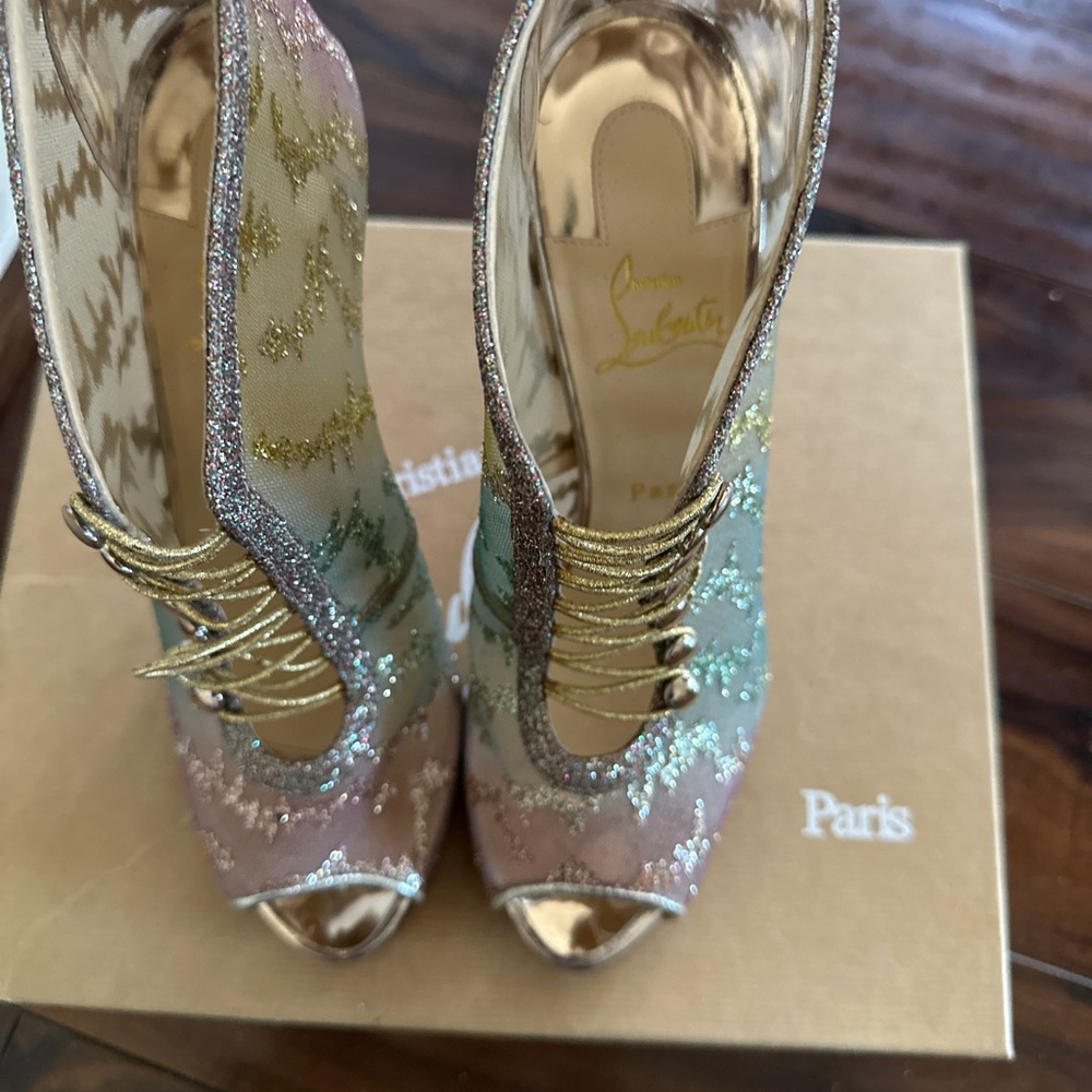 Christian Louboutin Multicolor Glitter Peep-Toe Heels